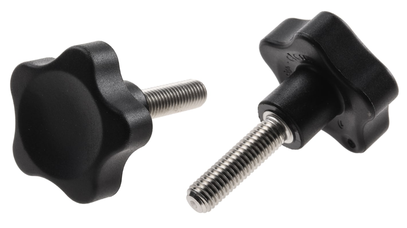 Elesa 166383 Black Multiple Lobes Clamping Knob, M8, Threaded Stud