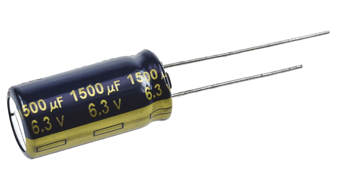 Panasonic 1500μF Aluminium Electrolytic Capacitor 6.3V dc, Radial, Through Hole - EEUFC0J152