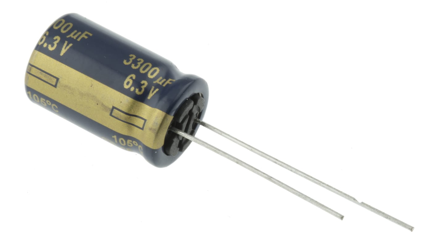 Panasonic , THT Aluminium-Elektrolyt Kondensator 3300μF ±20% / 6.3V dc, Ø 12.5mm x 20mm, bis 105°C