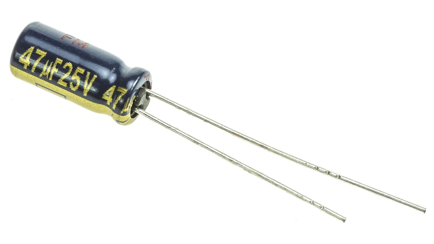 Panasonic 47μF Aluminium Electrolytic Aluminium Electrolytic Capacitor 25V dc, Radial, Through Hole - EEUFC1E470