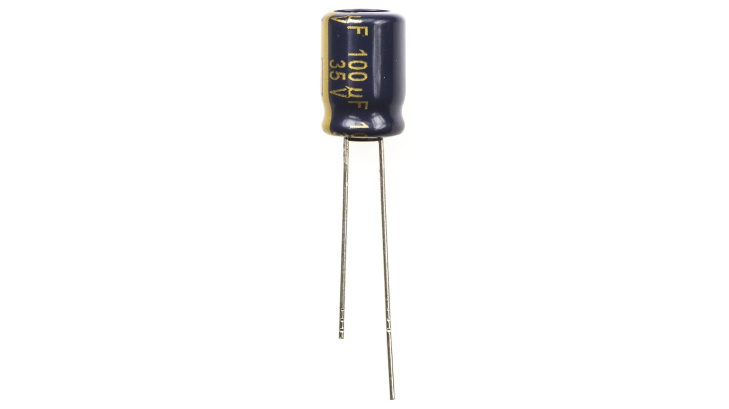 Condensatore elettrolitico Panasonic, serie FC-A, 100μF, 35V cc, ±20%, +105°C, Radiale, Foro passante