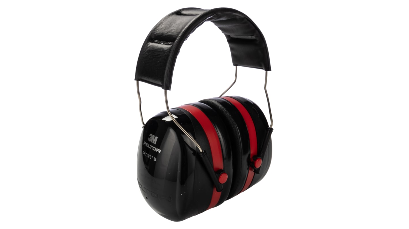 3M PELTOR Optime III Ear Defender with Headband, 34dB, Black, Red