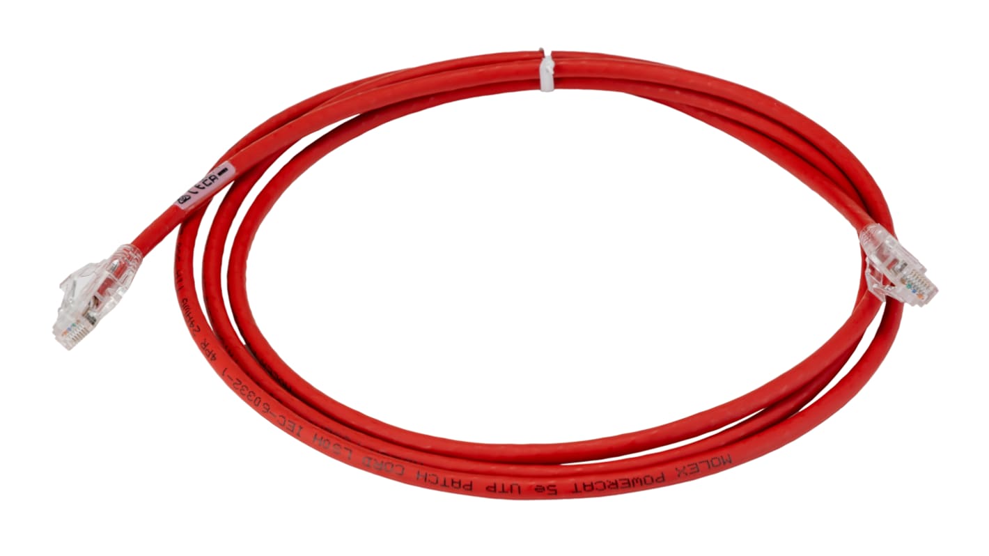 Molex Premise NetworksPowerCat, 2m Cat5e, Red RJ45 to Male RJ45 Male, U/UTP Unshielded, Terminated PVC Sheath