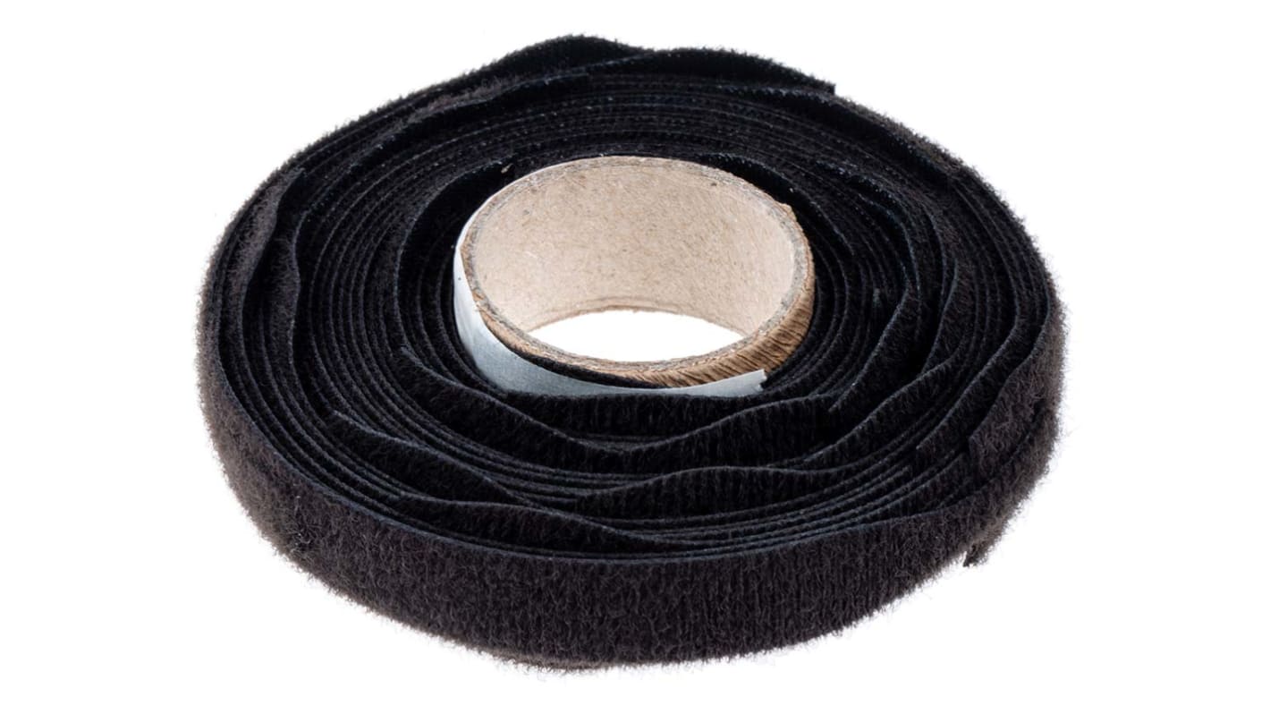 RS PRO  Self Engaging Black Hook & Loop Tape, 20mm x 200mm