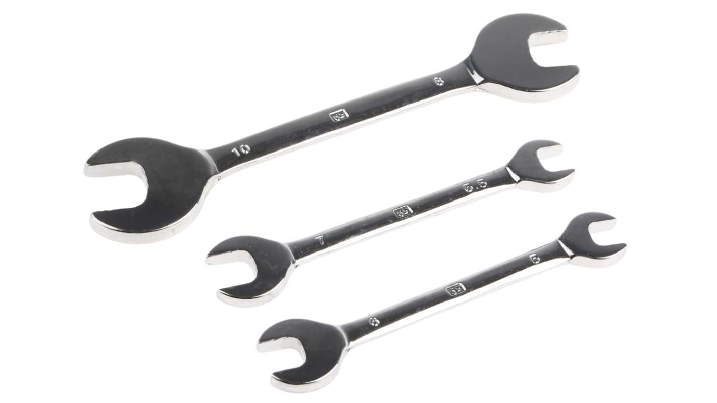 RS PRO 3-Piece Spanner Set, 5 x 6 mm, 5.5 x 7 mm, 8 x 10 mm, Chrome Vanadium Steel