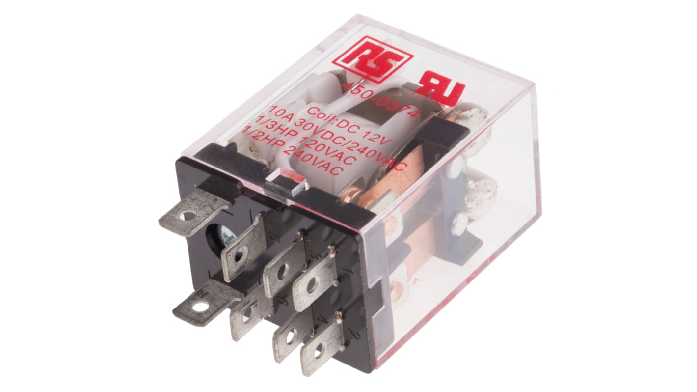 RS PRO Plug In Power Relay, 12V dc Coil, 10A Switching Current, DPDT