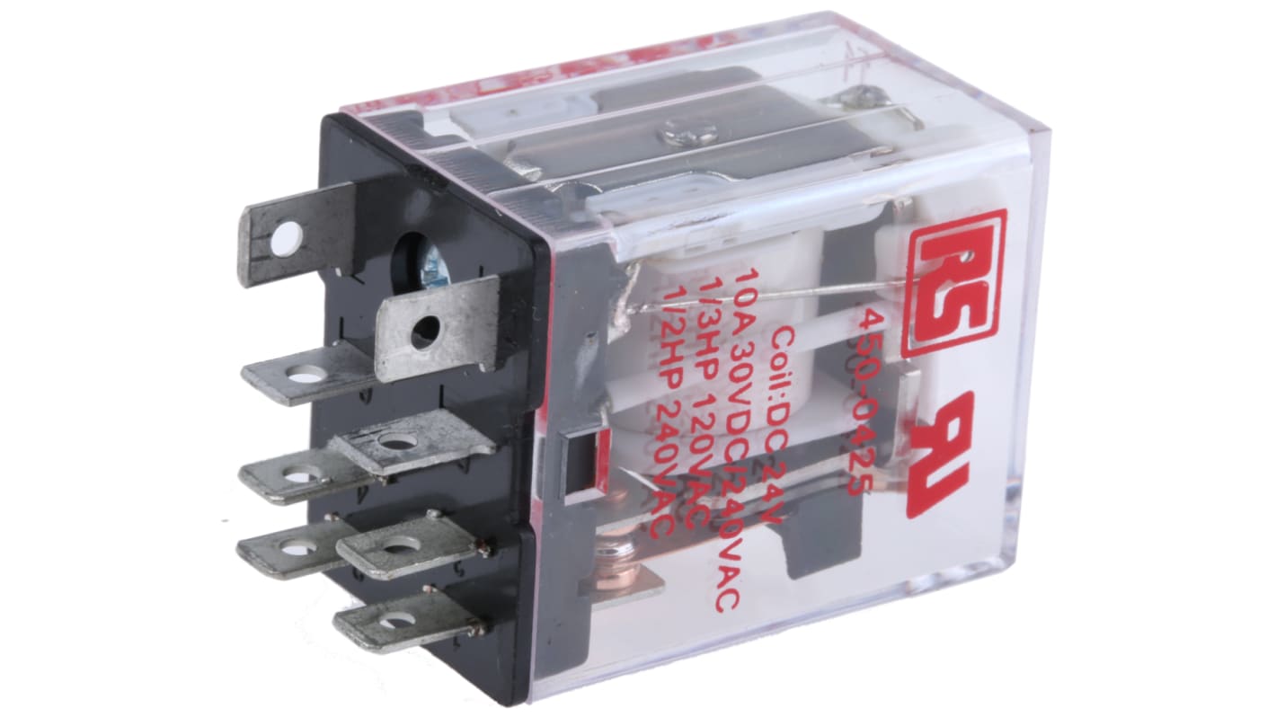 RS PRO Plug In Power Relay, 24V dc Coil, 10A Switching Current, DPDT