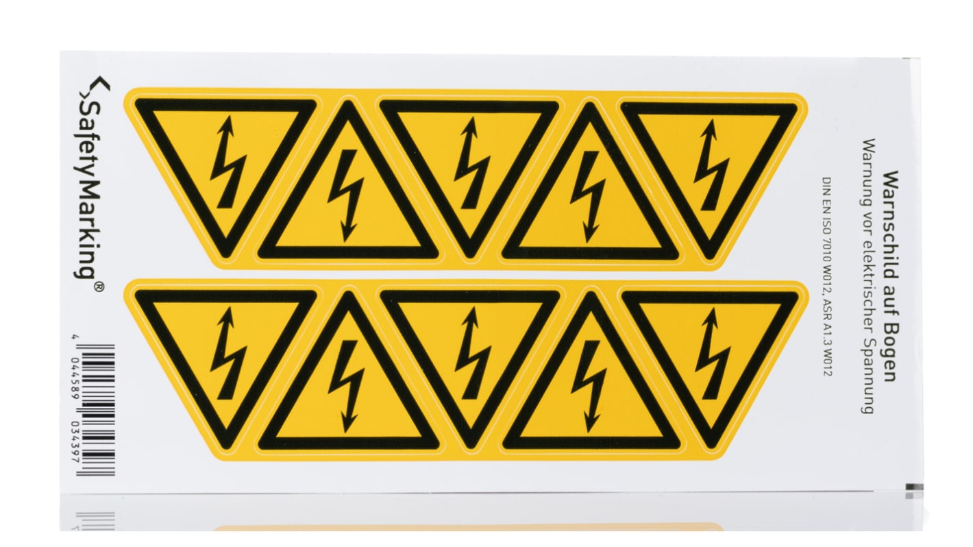 Etichetta di sicurezza Pericolo elettricità "Warning For Dangerous Electrical Voltage", Adesiva, conf. da 10 pz.