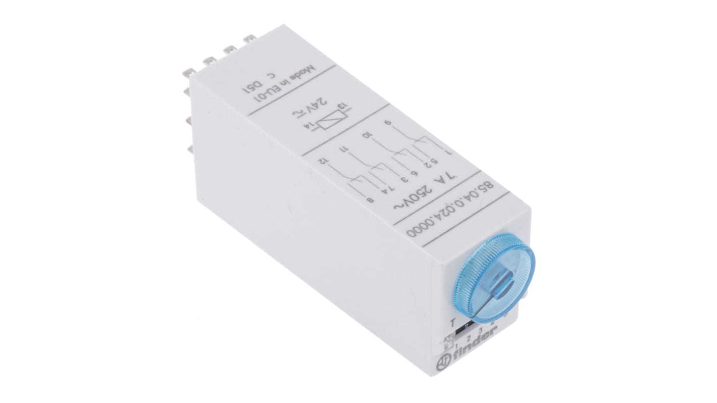 Timer Relay Finder, intervallo 0.05 → 100 s, 3 → 100 min, 5 → 100h, 4 poli, 4PDT, A innesto