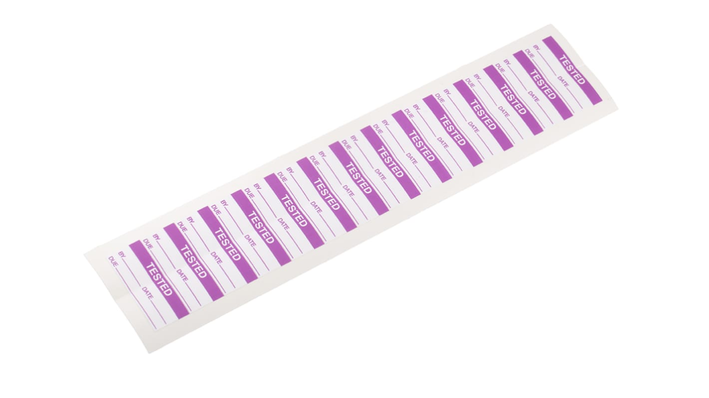 RS PRO Violett Vorbedrucktes, selbstklebendes Etikett: Tested, 16mm x 38mm, 140 Stück