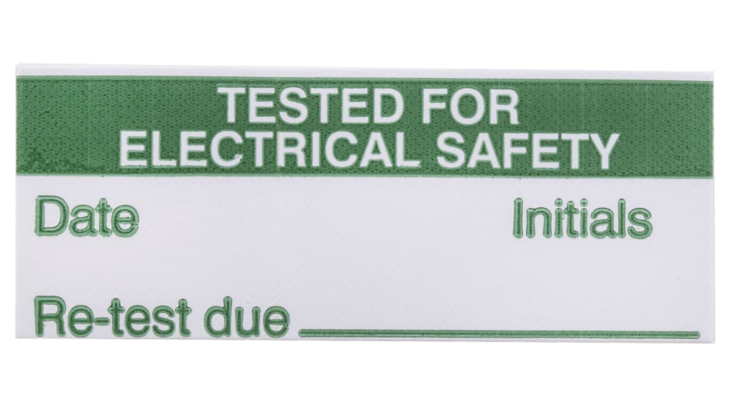 RS PRO Grün Vorbedrucktes, selbstklebendes Etikett: Tested For Electrical Safety, 15mm x 38mm, 140 Stück