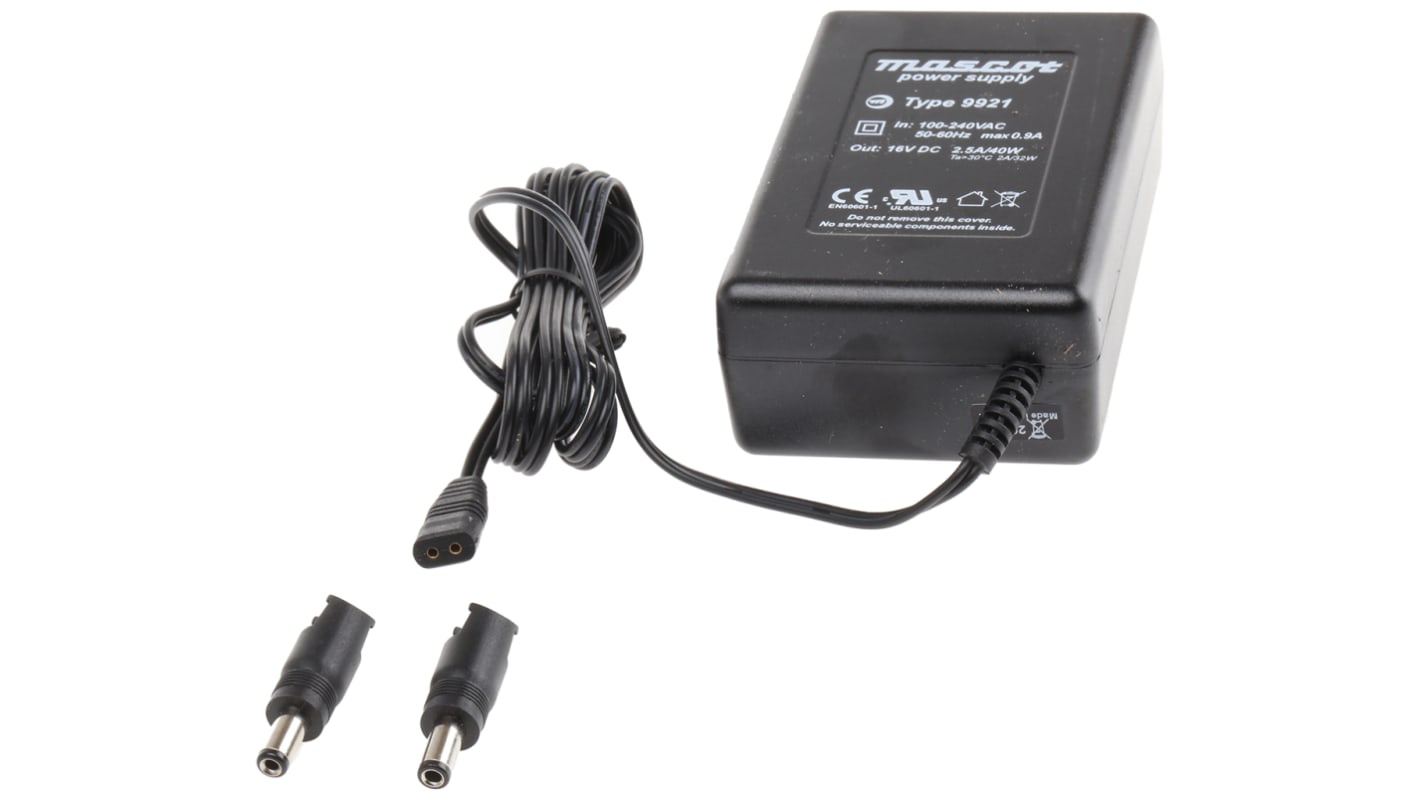 Mascot 40W Power Brick AC/DC Adapter 16V dc Output, 2.5A Output