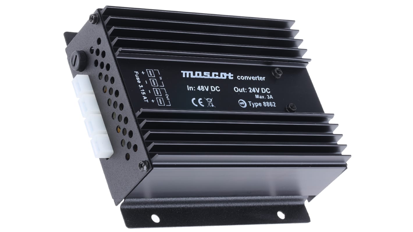 Mascot DC-DC Converter, 24V dc/ 10A Output, 40 → 64 V dc Input, 132W, Mounting Bracket, +30°C Max Temp -20°C Min