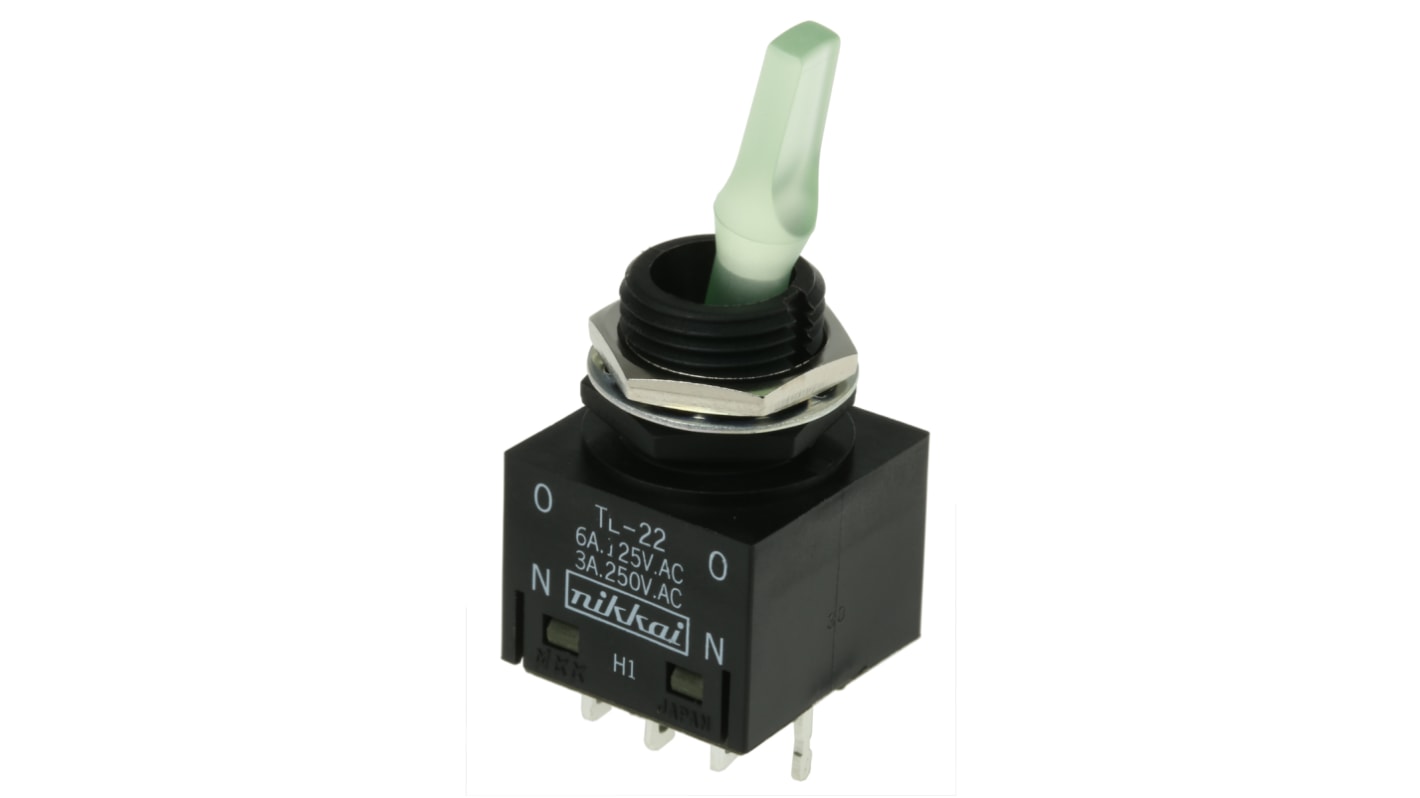 NKK Switches Toggle Switch, Panel Mount, On-On, DPDT, Solder Terminal