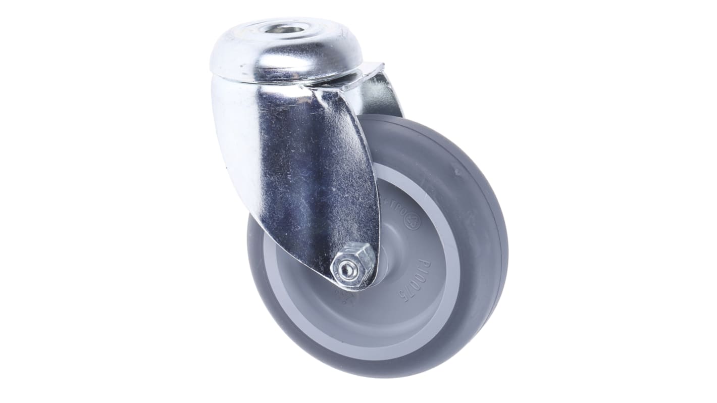 Tente Drehlager Lenkrolle, Rad ø 75mm, 75kg, Ges H. 100mm, Rad B. 25mm, Einfachbolzen, Gummi-Material