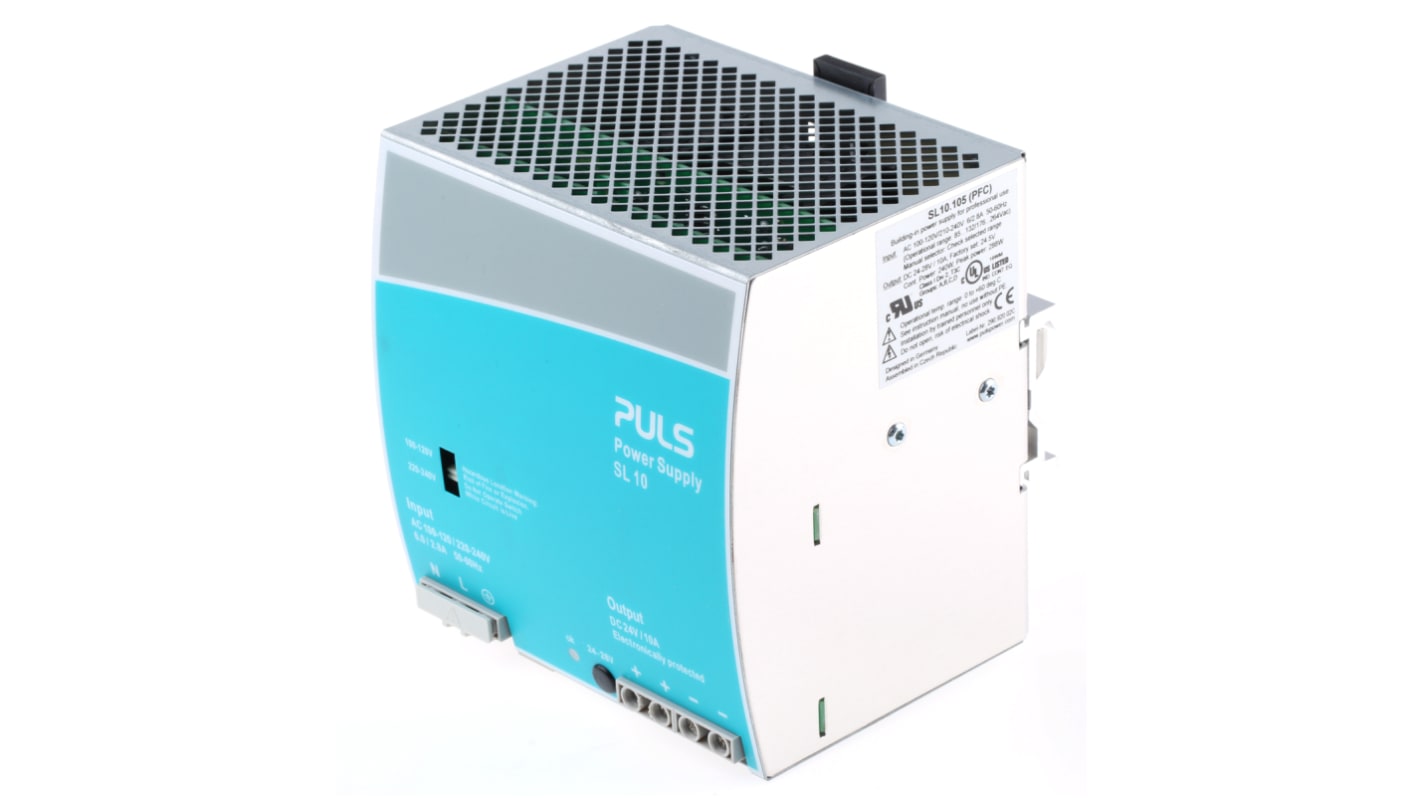 PULS Switch Mode DIN Rail Power Supply, 100 → 120V ac ac Input, 24V dc dc Output, 10A Output, 240W