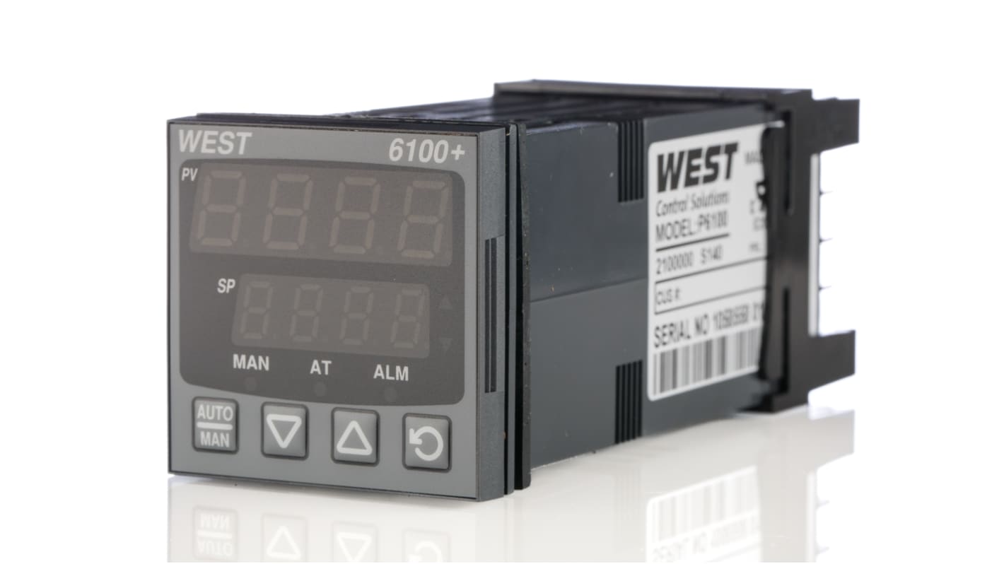 West Instruments P6100 PID Temperature Controller, 48 x 48 (1/16 DIN)mm, 1 Output Relay, 24 → 48 V ac/dc Supply