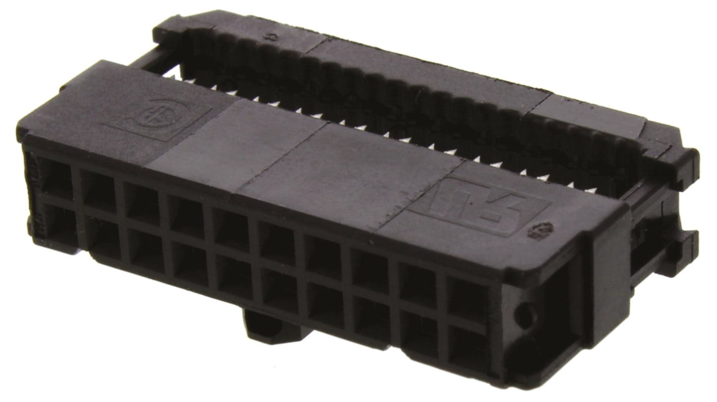 TE Connectivity IDC连接器, 母座, 20p, 2.54mm间距, 2排, 电缆安装, IDC端接, 直角, AMP-LATCH Novo系列