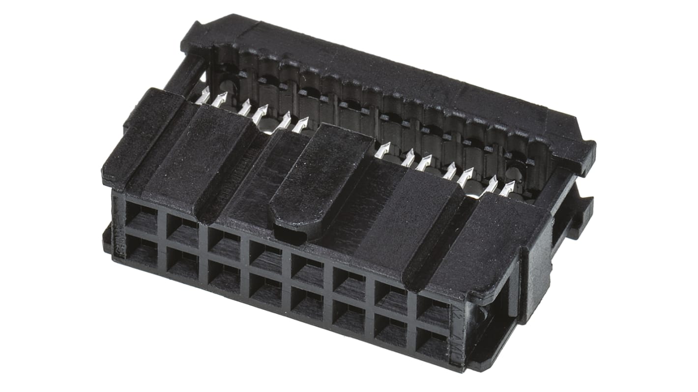 TE Connectivity IDC连接器, 母座, 16p, 2.54mm间距, 2排, 电缆安装, IDC端接, 直角, AMP-LATCH Novo系列