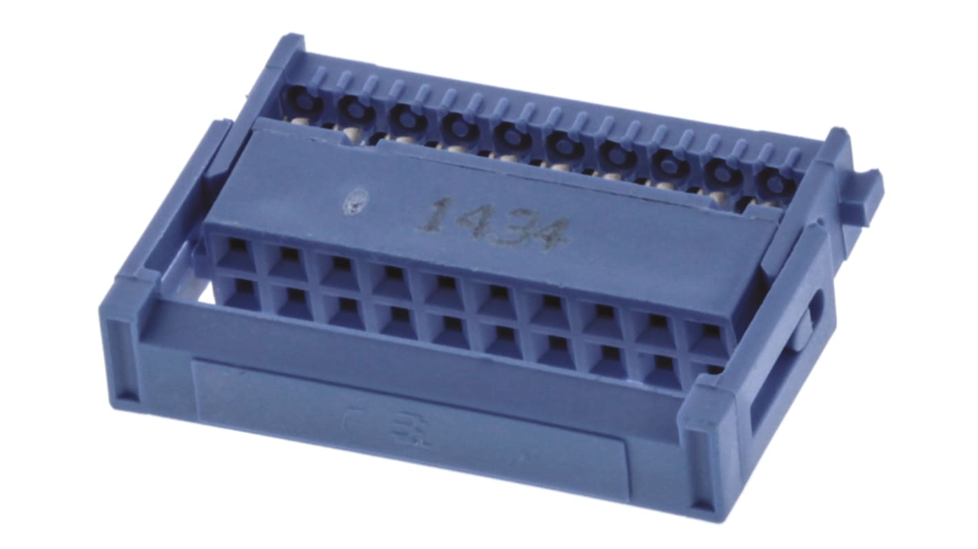 TE Connectivity IDC连接器, 母座, 20p, 2.54mm间距, 2排, 电缆安装, IDC端接, 直角, AMP-LATCH 609系列