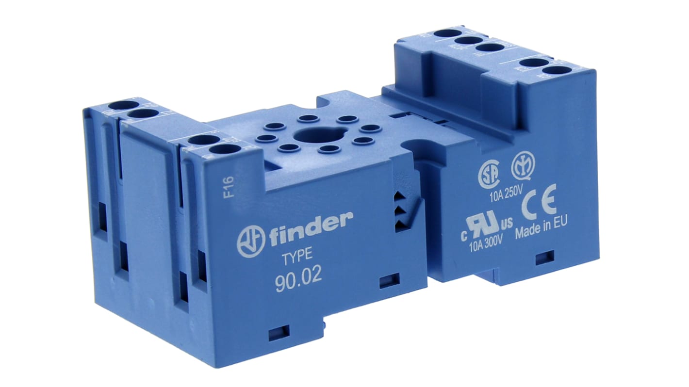 Finder 90 8 Pin 250V ac DIN Rail Relay Socket, for use with 60.12