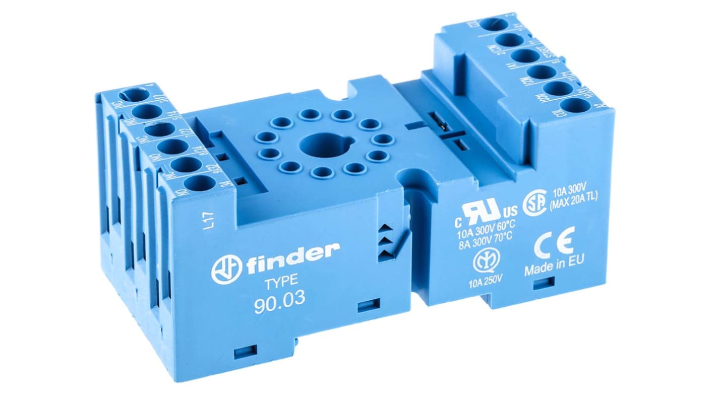 Finder 90 11 Pin 250V ac DIN Rail Relay Socket, for use with 60.13 Series Relay