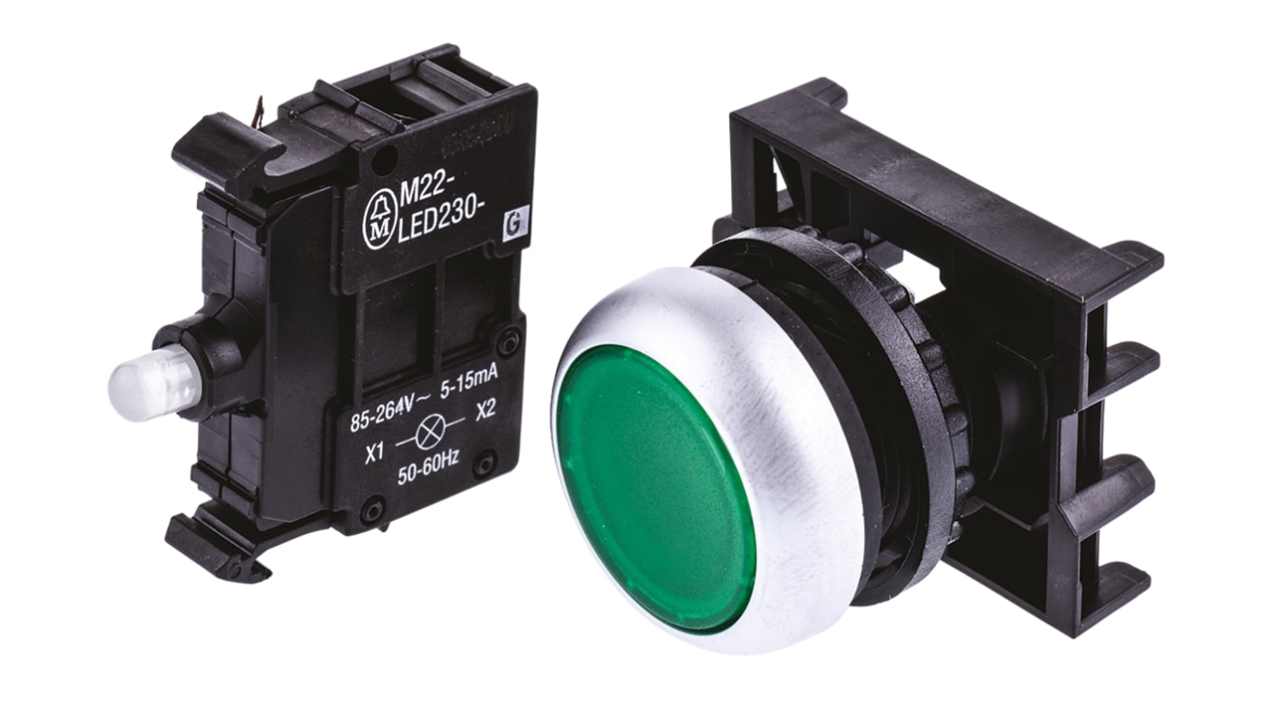 Eaton 带灯绿色圆形按钮头, Φ22mm开孔, Φ29.7mm按钮, 瞬时, IP69K, RMQ Titan M22系列