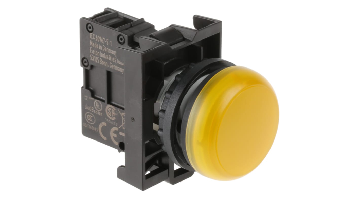Eaton, RMQ Titan M22, Flush Mount, Rear, Surface Mount Yellow LED Indicator, 22mm Cutout, IP69K, Round, 12 → 30V