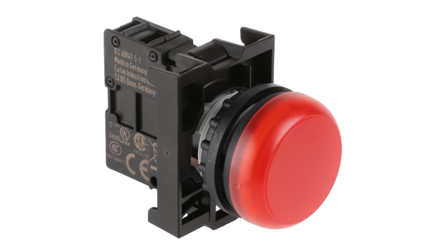 Eaton, RMQ Titan M22, Flush Mount, Rear, Surface Mount Red LED Indicator, 22mm Cutout, IP69K, Round, 12 → 30V