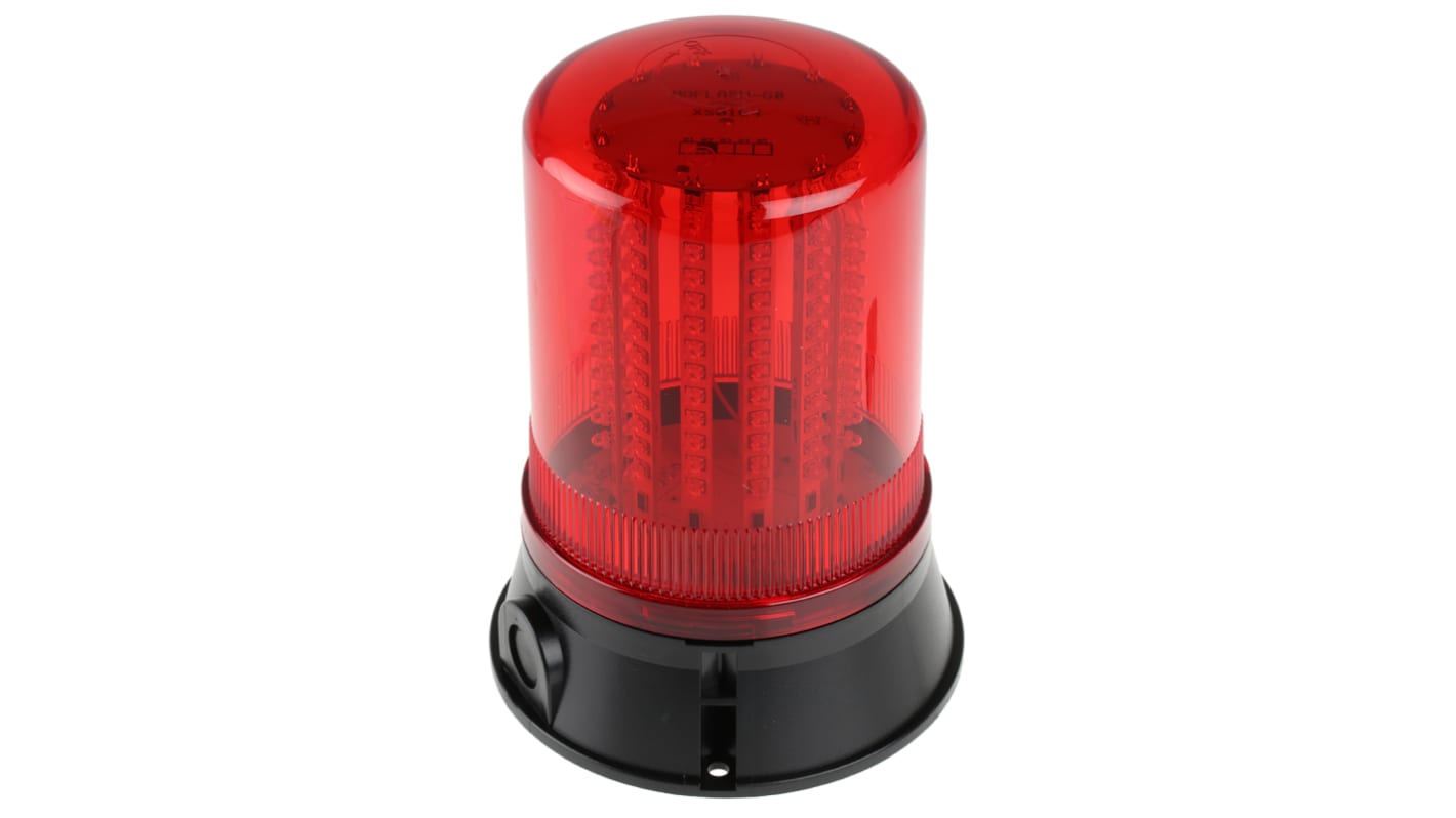 Moflash 红色闪光LED警示灯, 黑色外壳, 24V 直流, Φ150mm底座, 表面安装, IP65