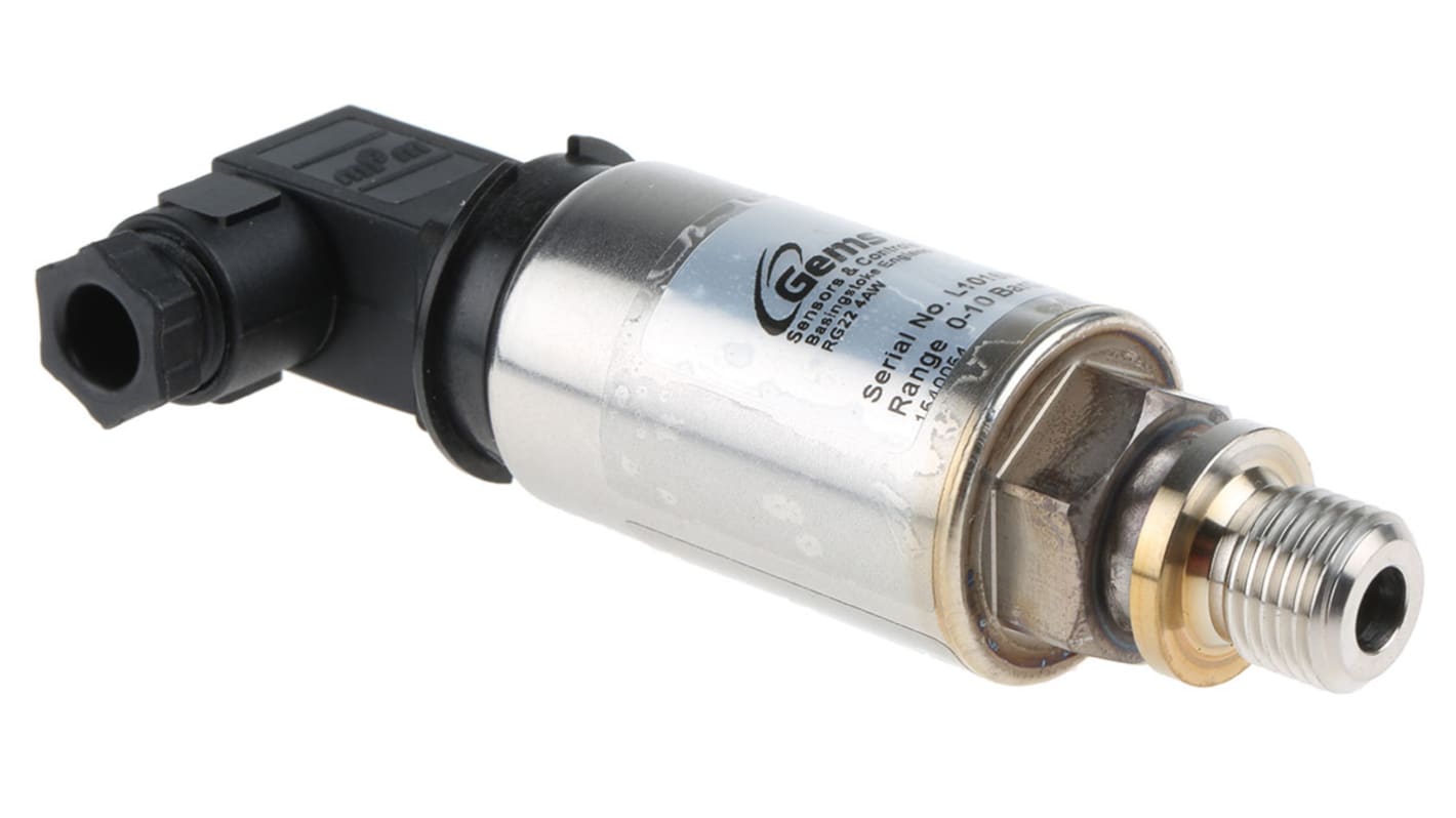 Gems Sensors Pressure Sensor, 0bar Min, 10bar Max, Analogue Output, Relative Reading