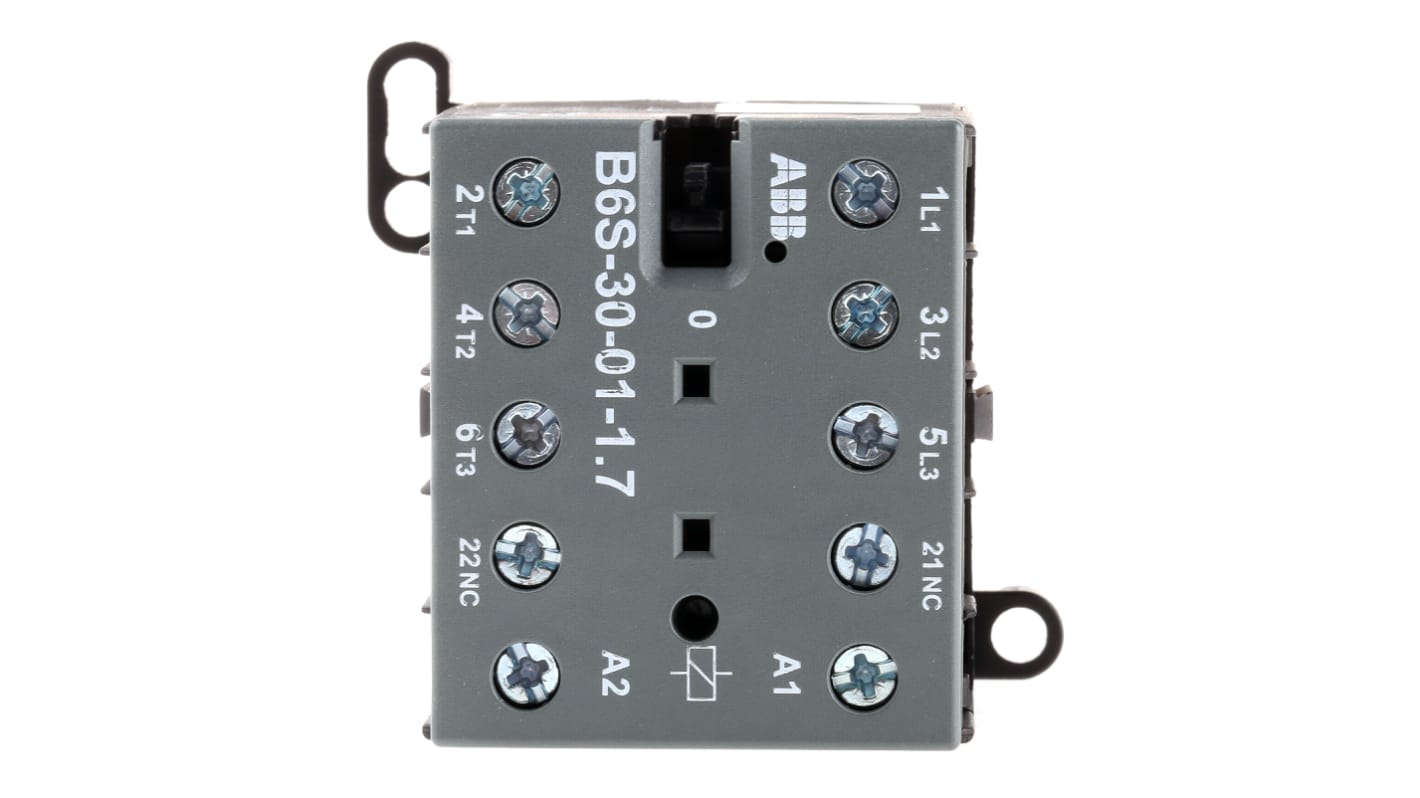 ABB B6S-30-01-1.7-71 B6S Contactor, 24 V dc Coil, 3-Pole, 20 A, 4 kW, 3NO, 690 V ac