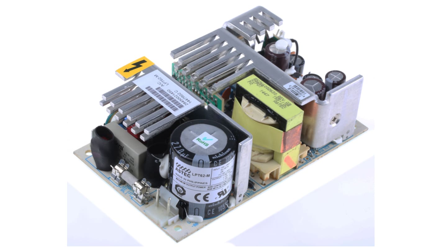 Artesyn Embedded Technologies Switching Power Supply, LPT62-M, 5 V dc, ±12 V dc, 1 A, 3.5 A, 8 A, 60W, Triple Output,