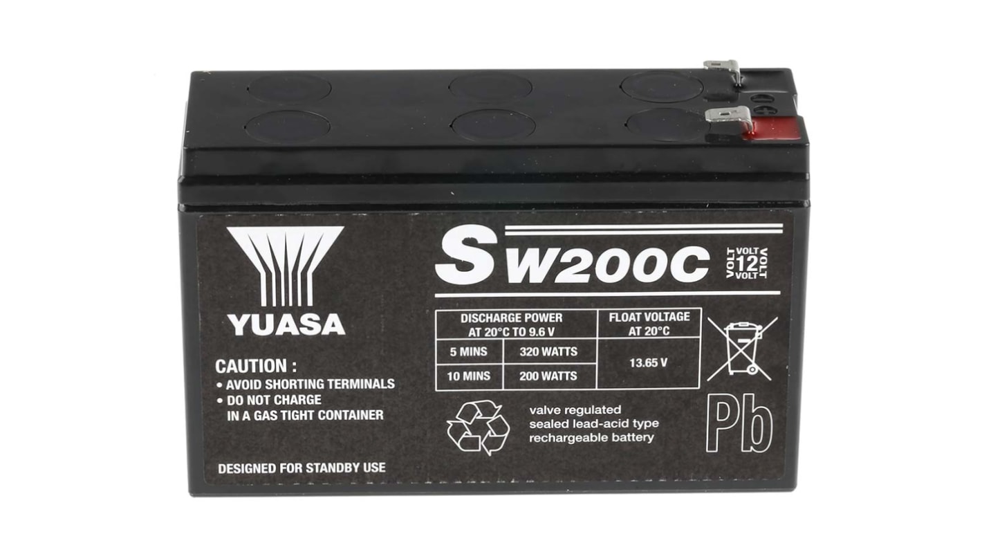 Yuasa 12V Faston 4.8mm/6.35mm Sealed Lead Acid Battery, 6.5Ah