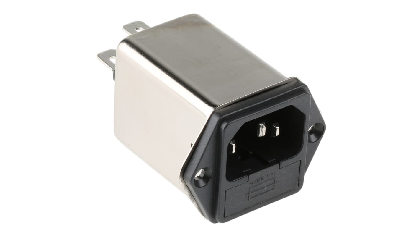 Schaffner 6A, 250 V ac Male Panel Mount IEC Inlet Filter FN9260B-6-06, Faston 2 Fuse