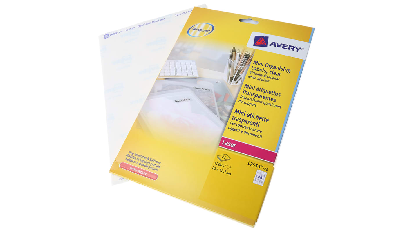 Etiqueta de remitente Avery L7553-25, 25 Archivado Transparente Láser