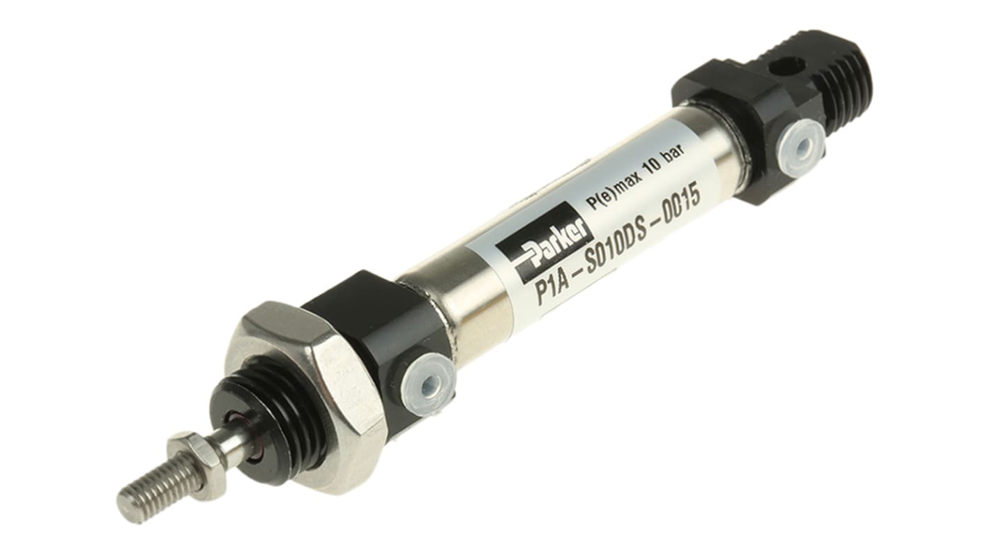 Parker Pneumatic Piston Rod Cylinder - 10mm Bore, 15mm Stroke, P1A Series, Double Acting