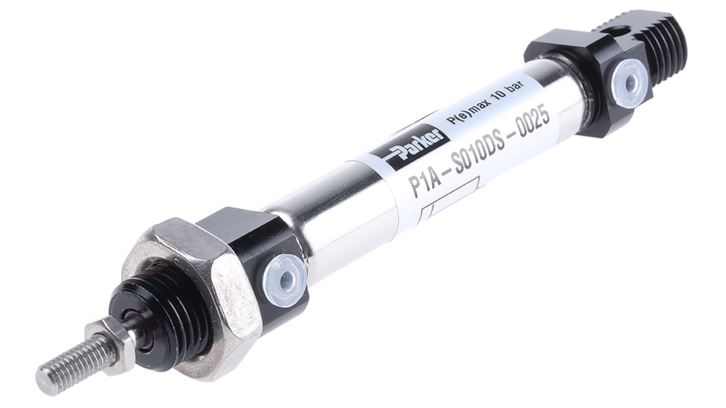 Parker P1A Pneumatikzylinder doppeltwirkend, Bohrung Ø 10mm / Hub 25mm, bis 10 bar