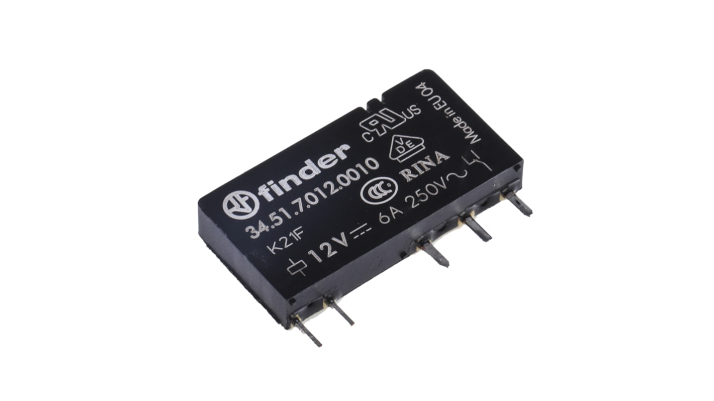 Finder PCB Mount Relay, 12V dc Coil, 6A Switching Current, SPDT