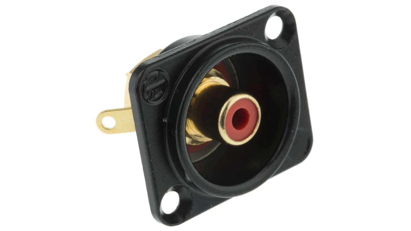 Neutrik RCA接口, 面板安装, 16A, 50 V 交流, 镀金镀镍触点, 焊接