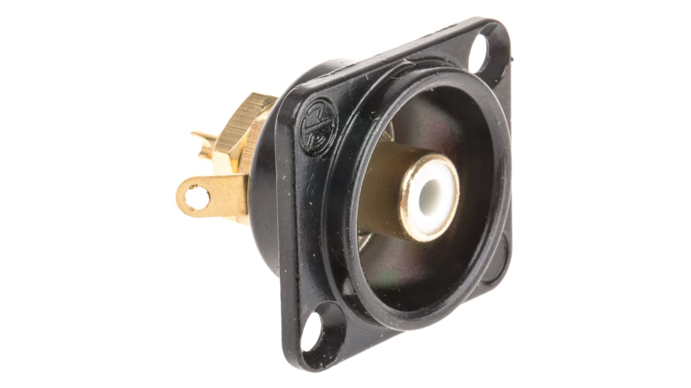 Neutrik Black Panel Mount RCA Socket, Gold over Nickel, 16A