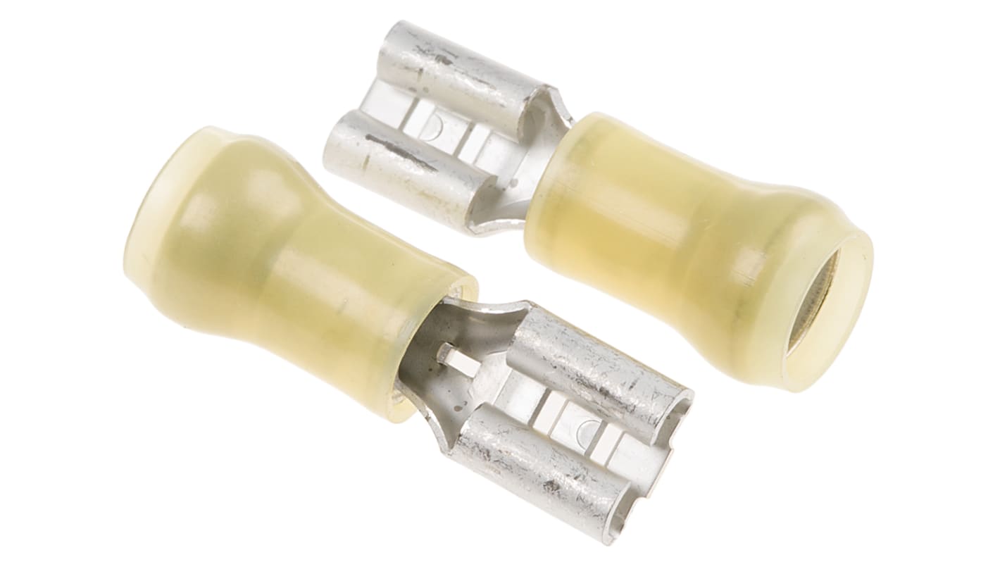 TE Connectivity 绝缘插簧端子母座, 6.35 x 0.81mm接片, 线规3.3mm²至5.26mm², 黄色, 尼龙绝缘, 镀锡黄铜触点, PIDG FASTON .250系列