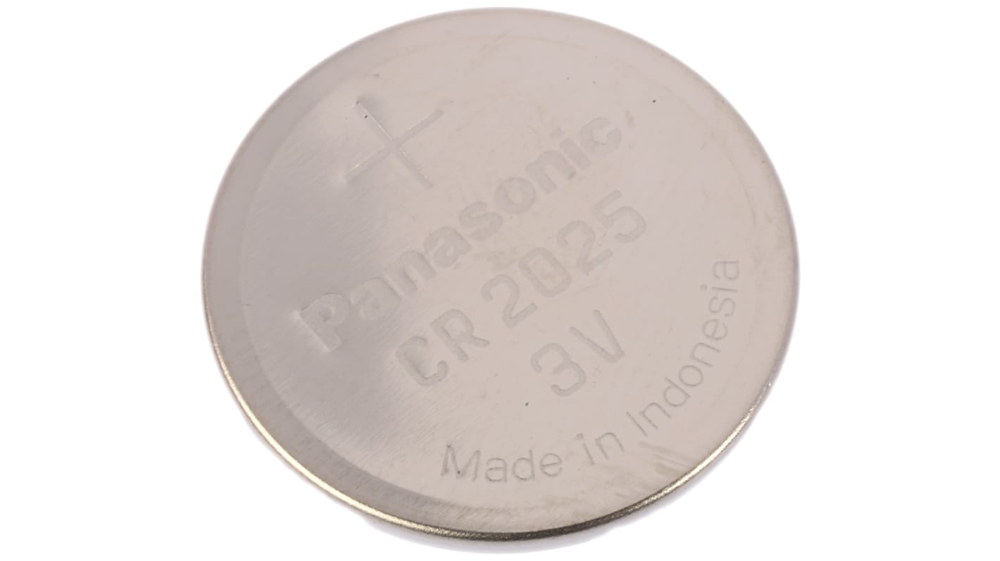 Batteria a bottone Panasonic CR2025, Litio diossido di manganese, 3V, 165mAh, terminale Standard