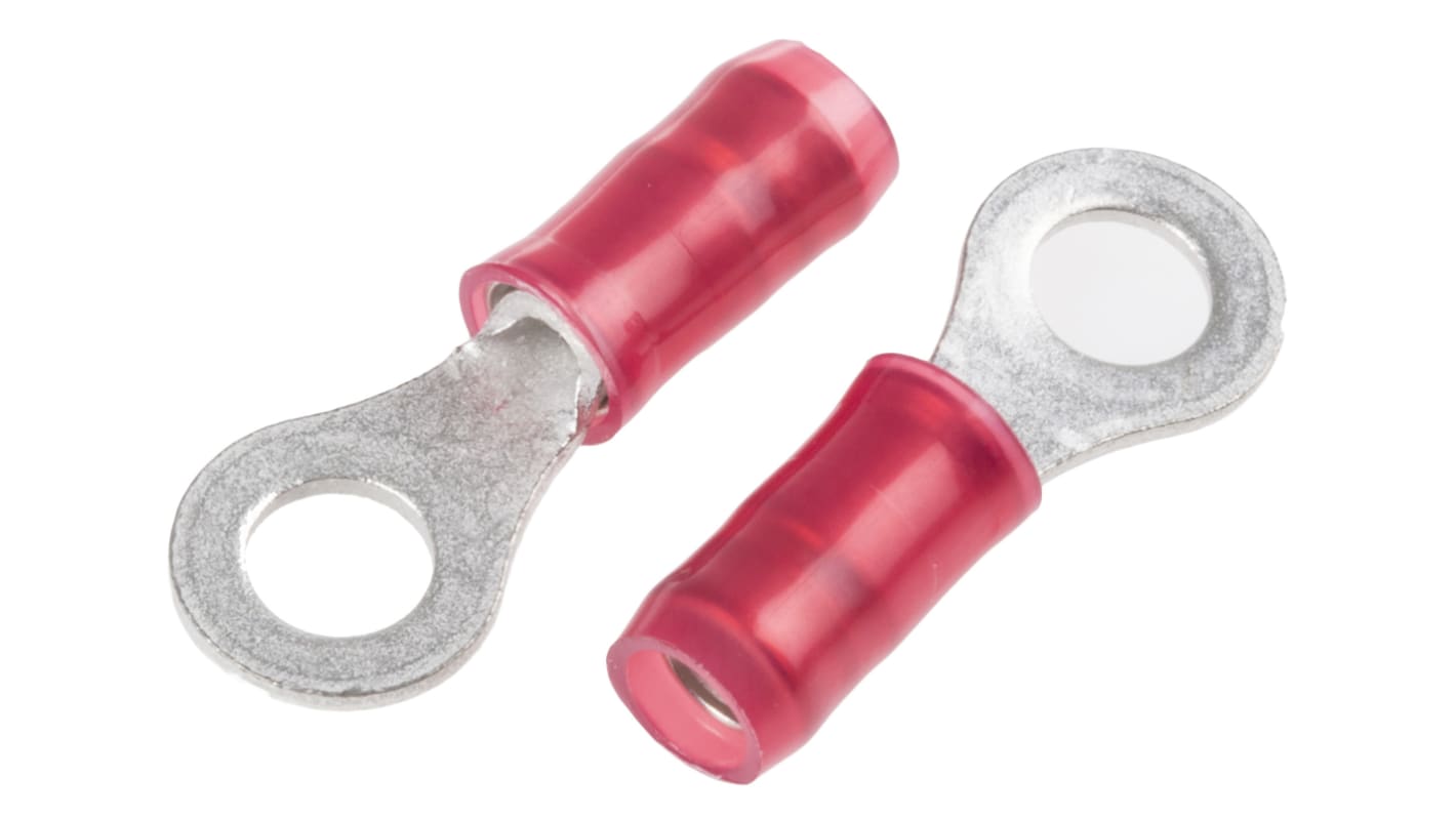 TE Connectivity, PIDG Insulated Ring Terminal, M4 Stud Size, 0.26mm² to 1.65mm² Wire Size, Red