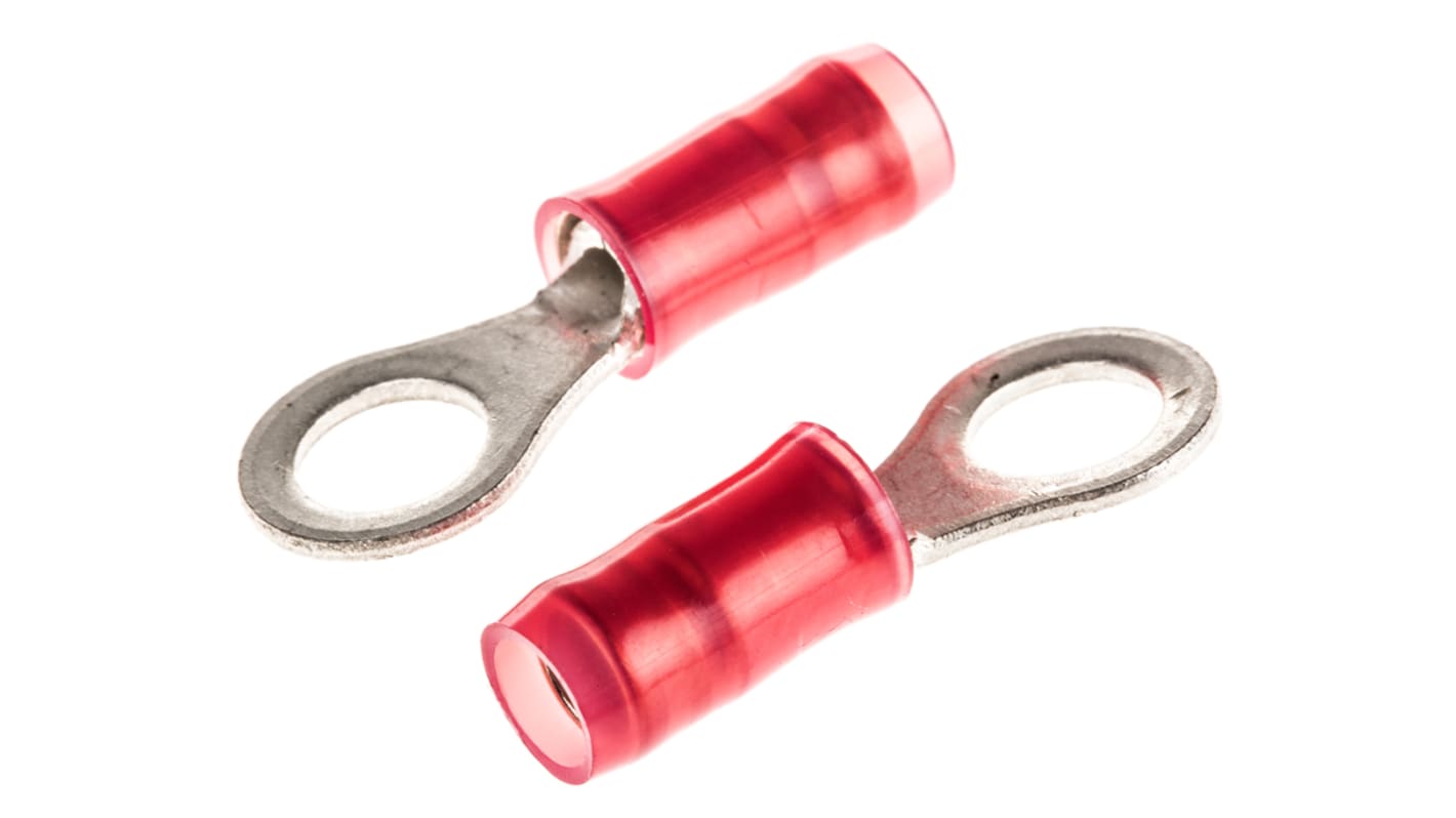 TE Connectivity, PIDG Insulated Ring Terminal, M4.5 Stud Size, 0.26mm² to 1.65mm² Wire Size, Red