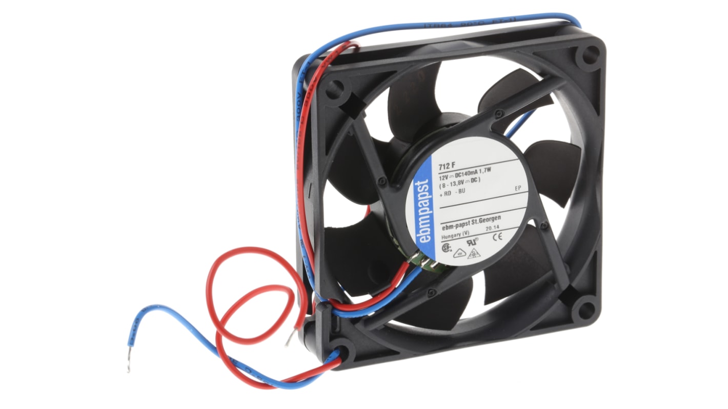 ebm-papst 700 F Series Axial Fan, 12 V dc, DC Operation, 44m³/h, 1.7W, 142mA Max, 70 x 70 x 15mm