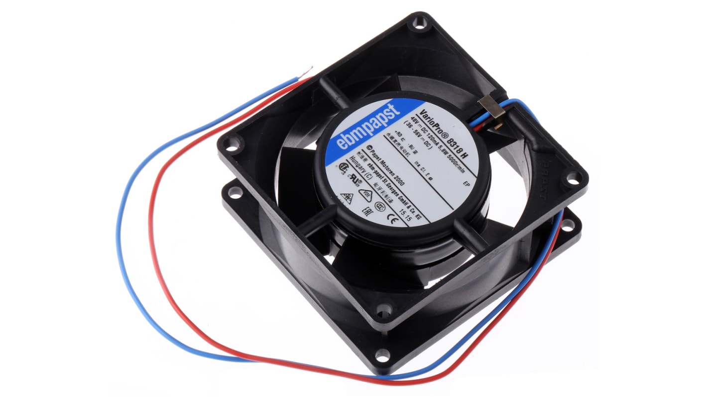 ebm-papst 8300 Series Axial Fan, 48 V dc, DC Operation, 80m³/h, 5.8W, 120mA Max, 80 x 80 x 32mm