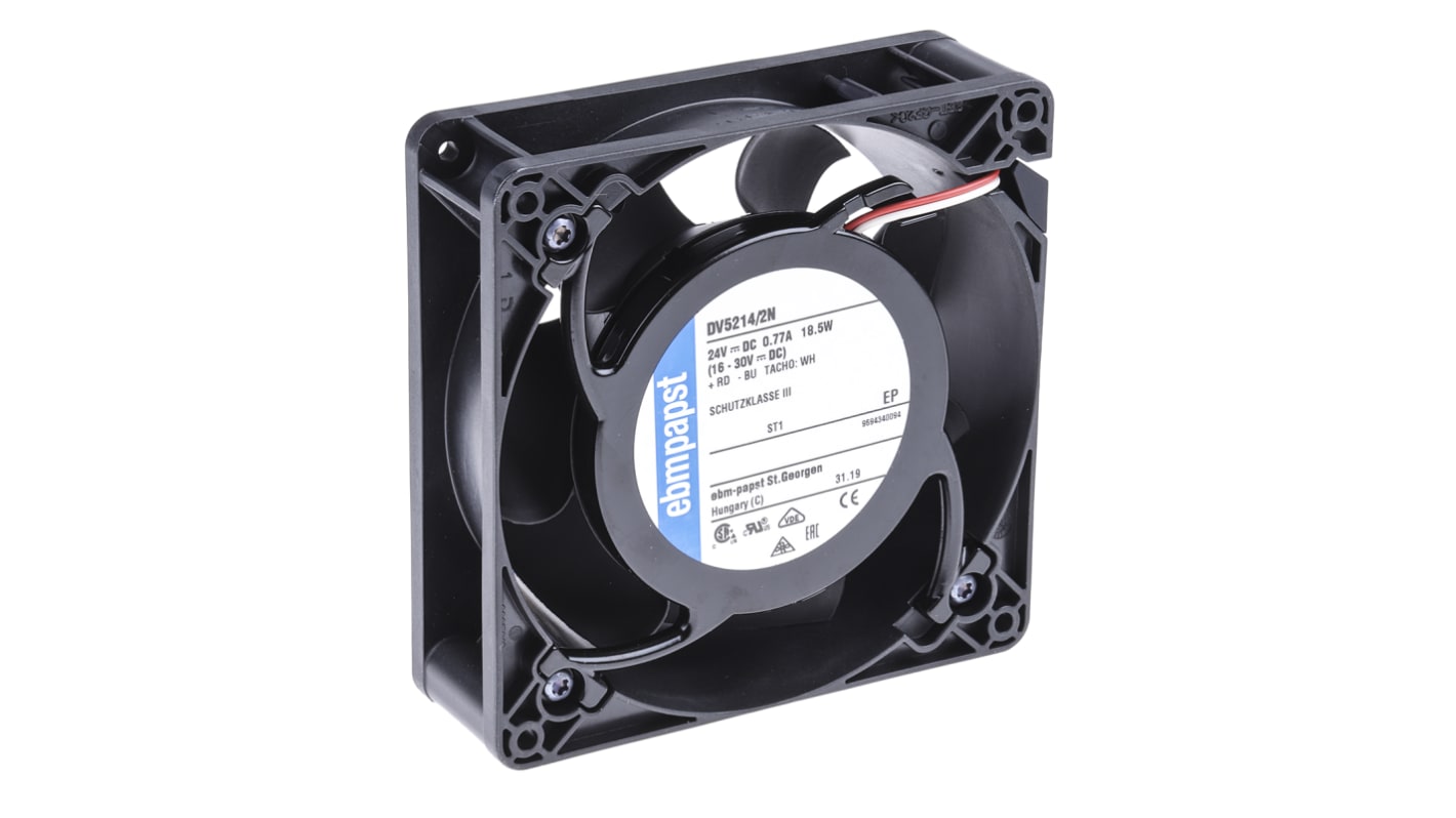 ebm-papst 直流轴流风机, 24 V dc电源, 270m³/h, 20W, 最大850mA, 5000rpm, 127 x 127 x 38mm, DV 5200系列