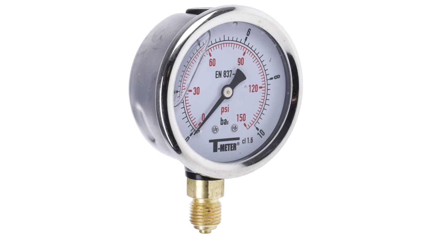 Sferaco G 1/4 Analogue Pressure Gauge 10bar Bottom Entry 63mm Outside Diameter, UKAS