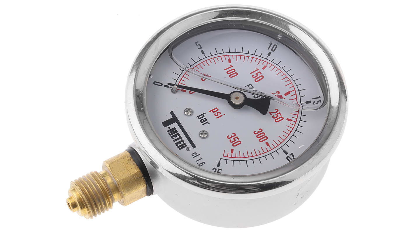 Sferaco G 1/4 Analogue Pressure Gauge 25bar Bottom Entry, 1613008, With RS Calibration, 0bar min.